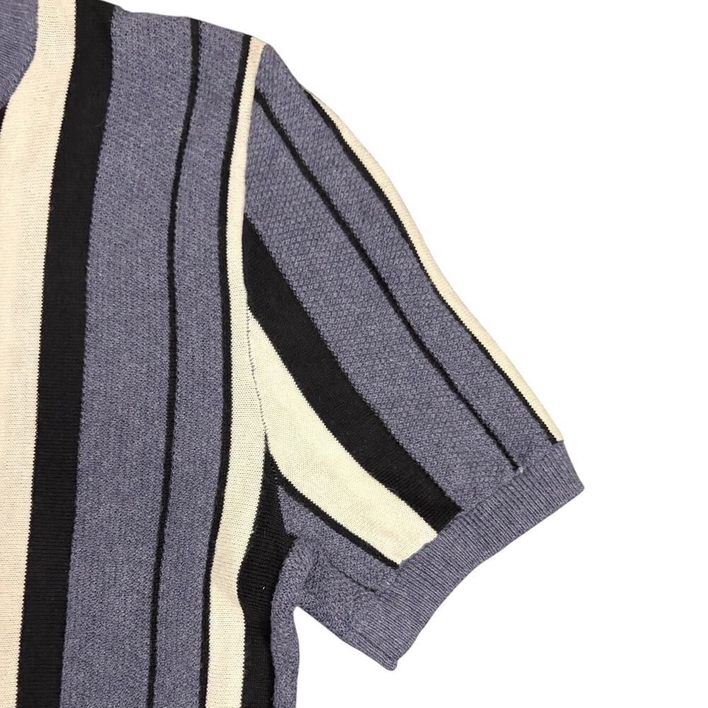 Topman Men’s XS Short Sleeve Knit Sweater Shirt Blue Black White Vertical Stripe - Picture 3 of 4